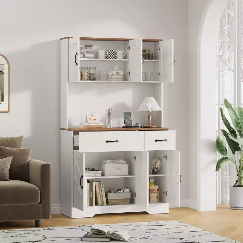 Dispensa da cucina con stazione di ricarica, dispensa da cucina da 71'', credenza in stile rustico con cassetti e ripiani regolabili per sala da pranzo