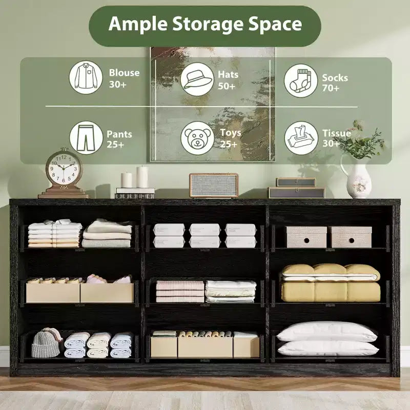 Cassettiera da camera da letto con 9 cassetti, cassettiera moderna e ampia in legno con grande capacità contenitiva, organizzatore per soggiorno, corridoio e ingresso