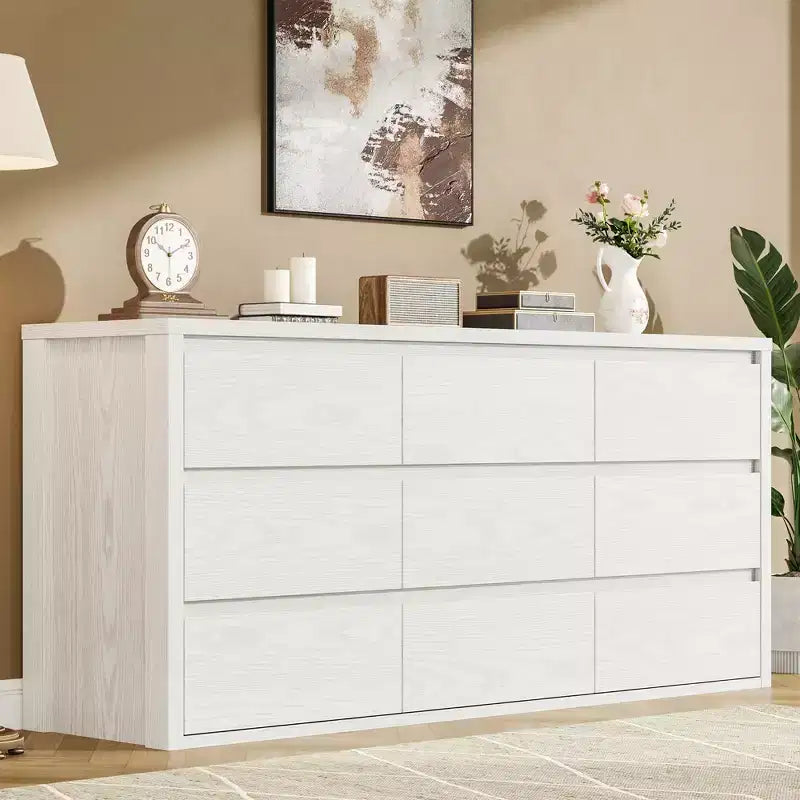 Cassettiera da camera da letto con 9 cassetti, cassettiera moderna e ampia in legno con grande capacità contenitiva, organizzatore per soggiorno, corridoio e ingresso