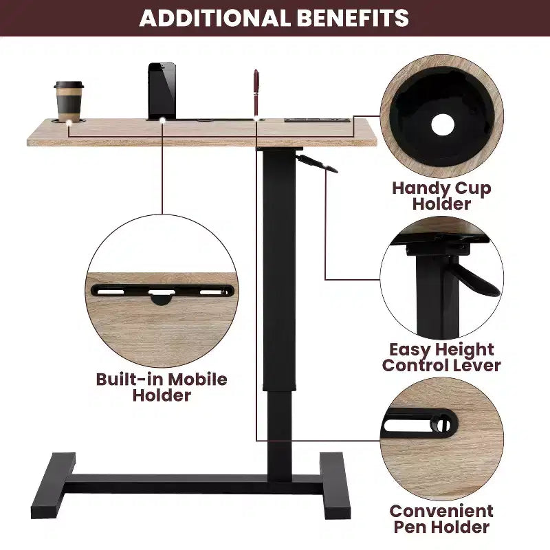 Adjustable Bed Desk with Wheels  Heavy-Duty Rolling Laptop Table with USB &amp; Type-C Charging, Cup Holder