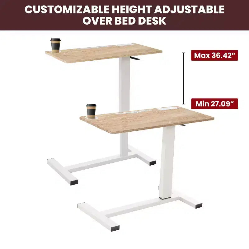 Adjustable Bed Desk with Wheels  Heavy-Duty Rolling Laptop Table with USB &amp; Type-C Charging, Cup Holder