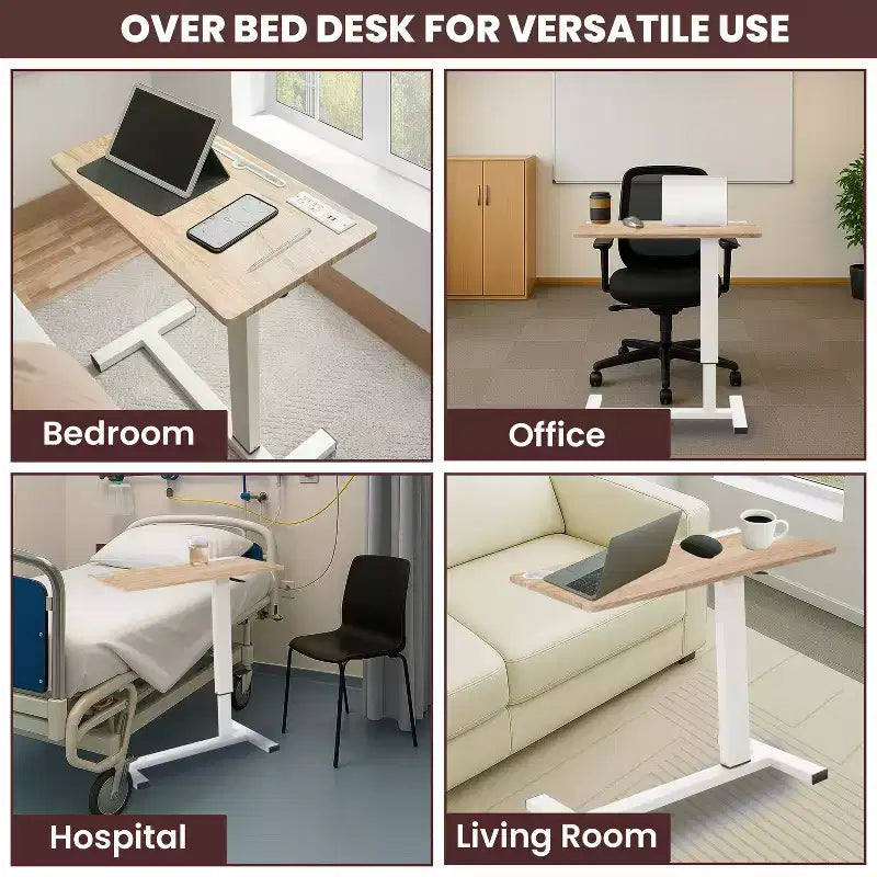 Adjustable Bed Desk with Wheels  Heavy-Duty Rolling Laptop Table with USB &amp; Type-C Charging, Cup Holder
