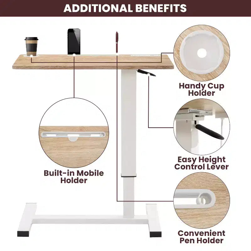 Adjustable Bed Desk with Wheels  Heavy-Duty Rolling Laptop Table with USB &amp; Type-C Charging, Cup Holder