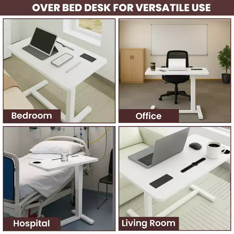 Adjustable Bed Desk with Wheels  Heavy-Duty Rolling Laptop Table with USB &amp; Type-C Charging, Cup Holder