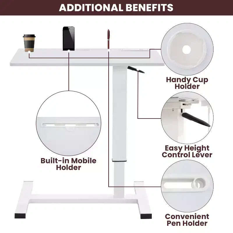 Adjustable Bed Desk with Wheels  Heavy-Duty Rolling Laptop Table with USB &amp; Type-C Charging, Cup Holder