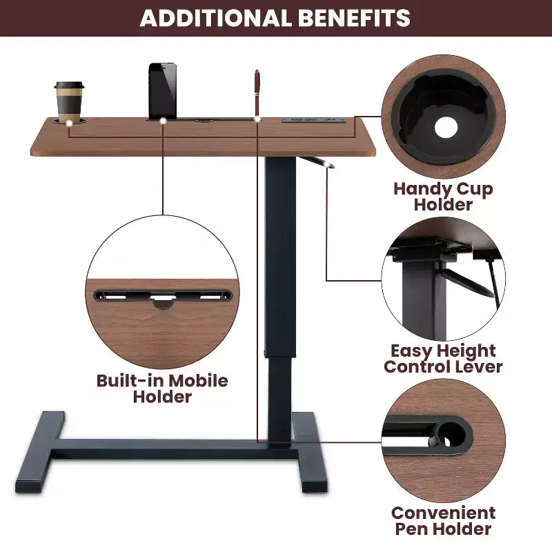 Adjustable Bed Desk with Wheels  Heavy-Duty Rolling Laptop Table with USB &amp; Type-C Charging, Cup Holder