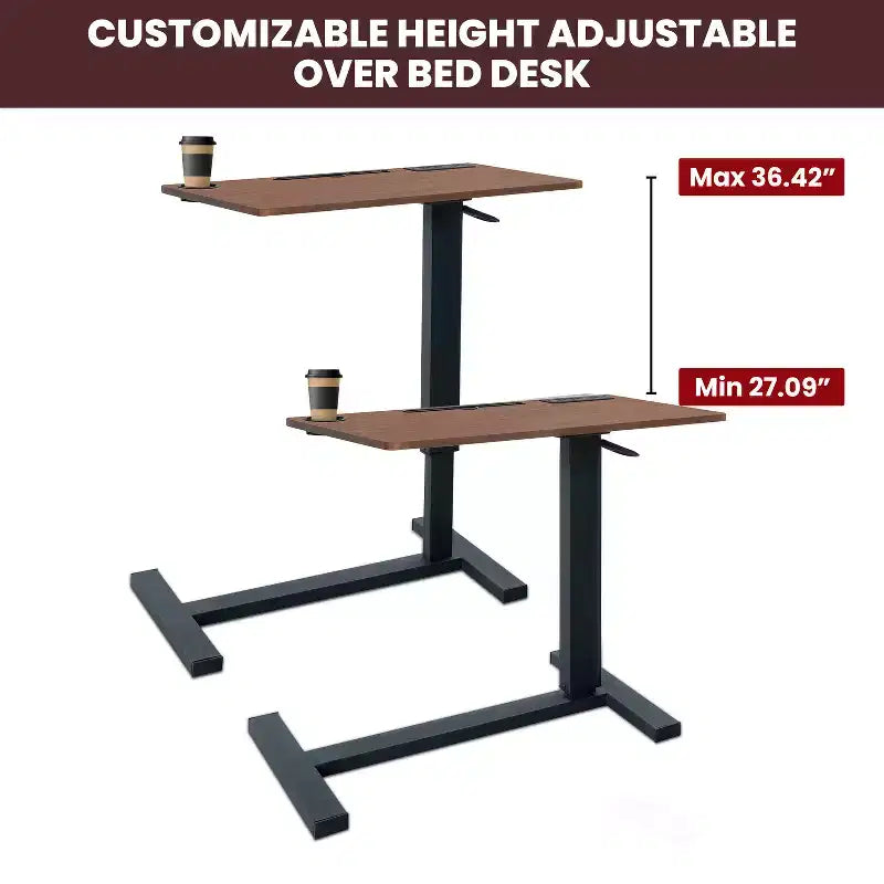 Adjustable Bed Desk with Wheels  Heavy-Duty Rolling Laptop Table with USB &amp; Type-C Charging, Cup Holder