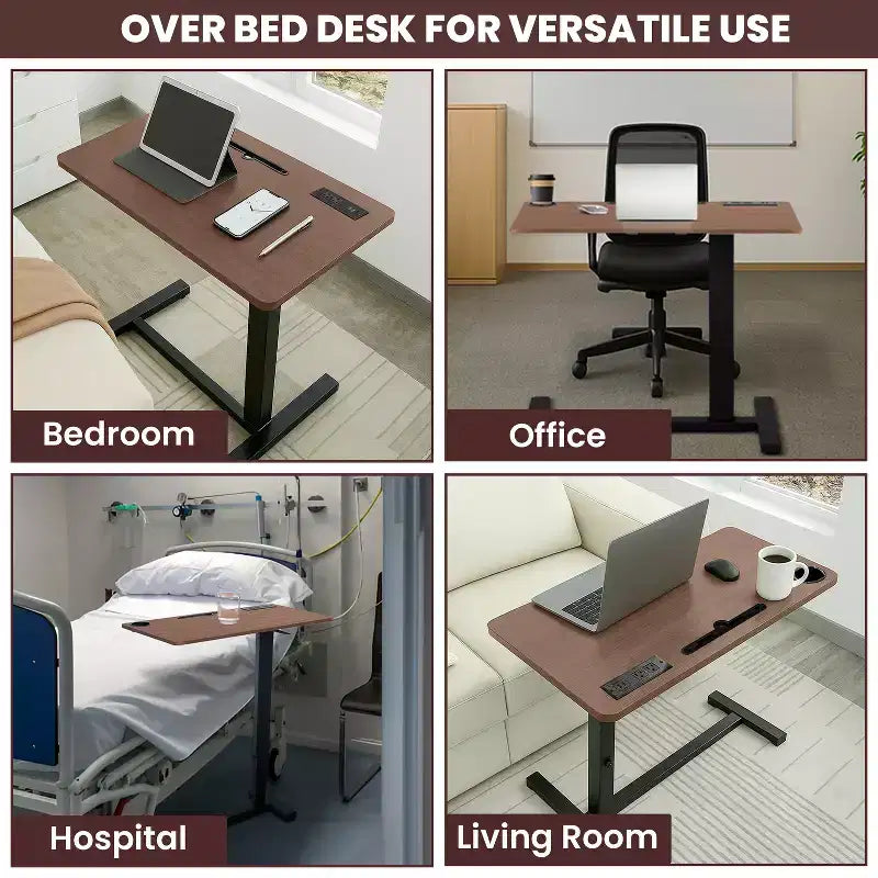 Adjustable Bed Desk with Wheels  Heavy-Duty Rolling Laptop Table with USB &amp; Type-C Charging, Cup Holder