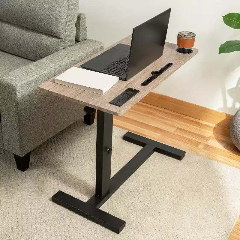 Adjustable Bed Desk with Wheels  Heavy-Duty Rolling Laptop Table with USB &amp; Type-C Charging, Cup Holder