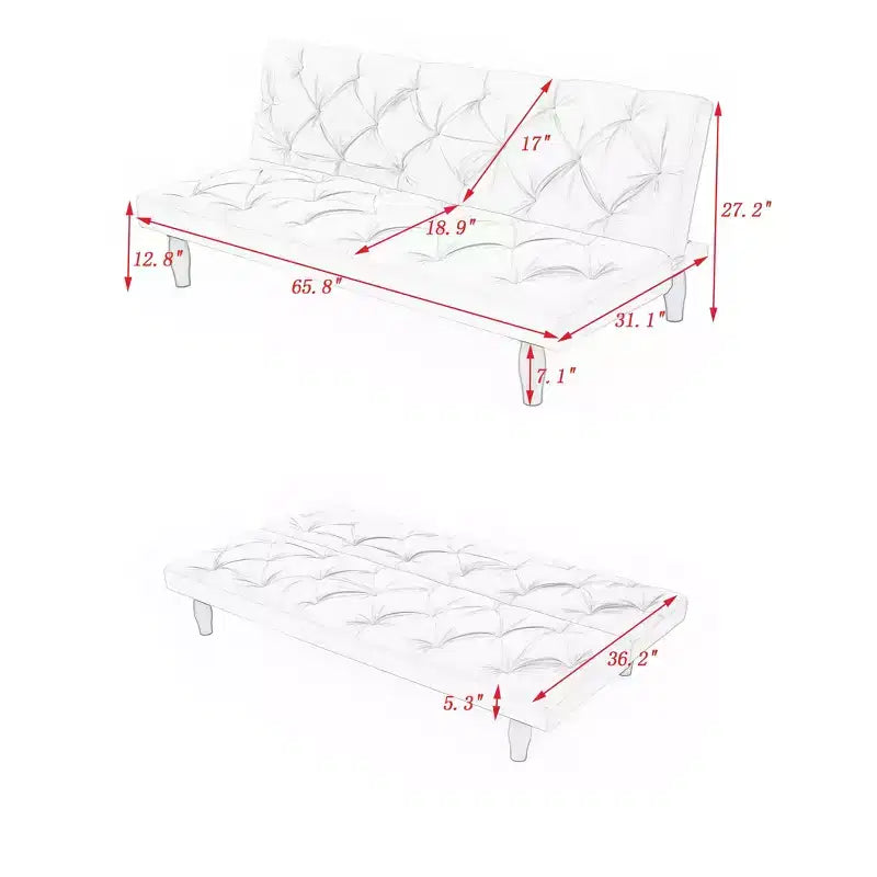 Velvet Futon Sofa Bed with Adjustable Backrest,66 Modern Convertible Couch for Living Room,Bedroom,Apartment &amp; Guest Use