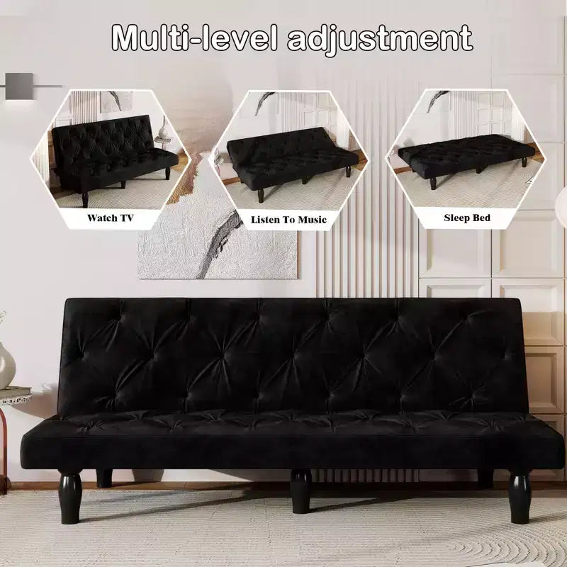 Aksamitna sofa rozkładana z regulowanym oparciem, szerokość 66, nowoczesna sofa z funkcją spania do salonu, sypialni, mieszkania i pokoju gościnnego