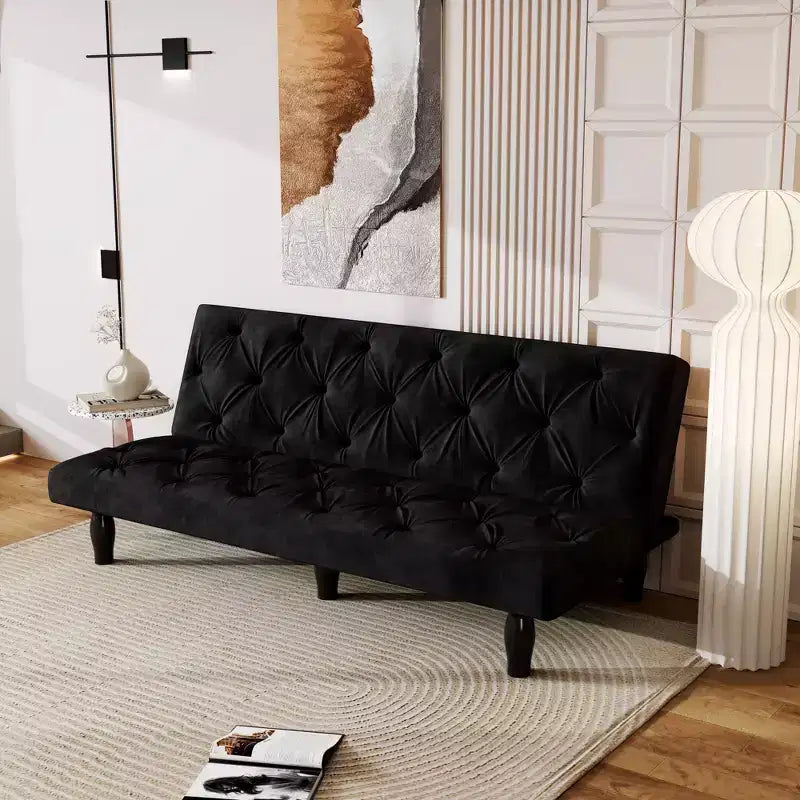 Velvet Futon Sofa Bed with Adjustable Backrest,66 Modern Convertible Couch for Living Room,Bedroom,Apartment &amp; Guest Use