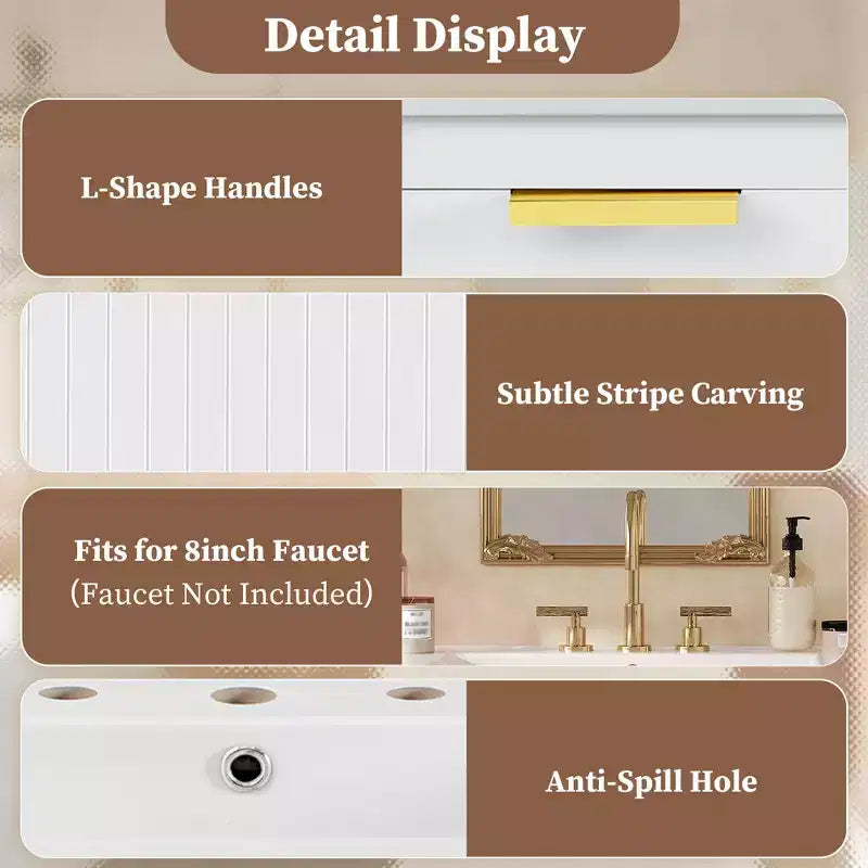 Bathroom Vanity 30-Inch Wall-Mounted with Ceramic Sink, Drawers, and Soft-Close Doors; Modern Bathroom Vanity