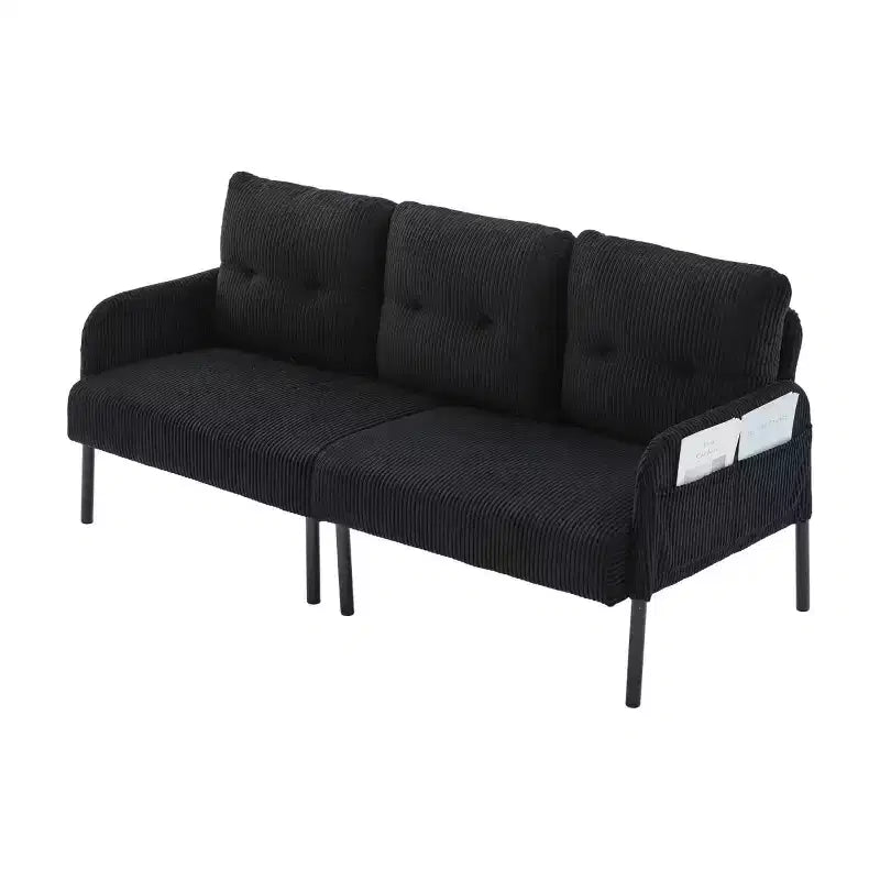 Oversized Modern Loveseat Sofa, 2-Seater Corduroy Couch with Metal Legs &amp; Side Pockets for Living Room, Bedroom, Dorm, or Apartment