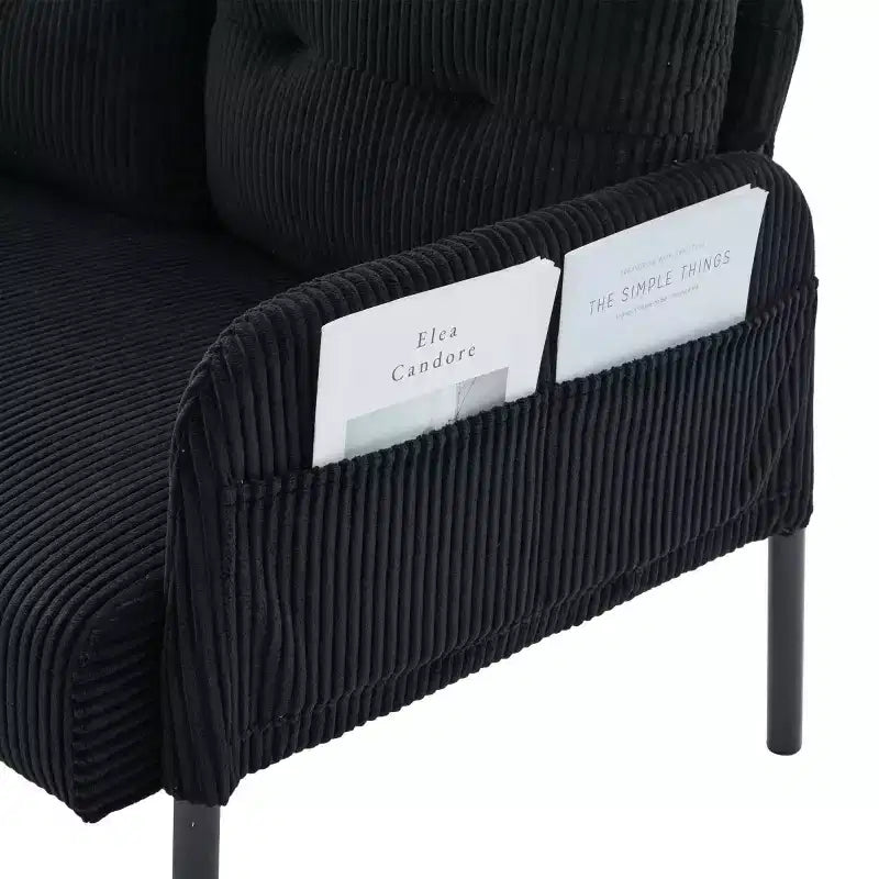 Oversized Modern Loveseat Sofa, 2-Seater Corduroy Couch with Metal Legs &amp; Side Pockets for Living Room, Bedroom, Dorm, or Apartment