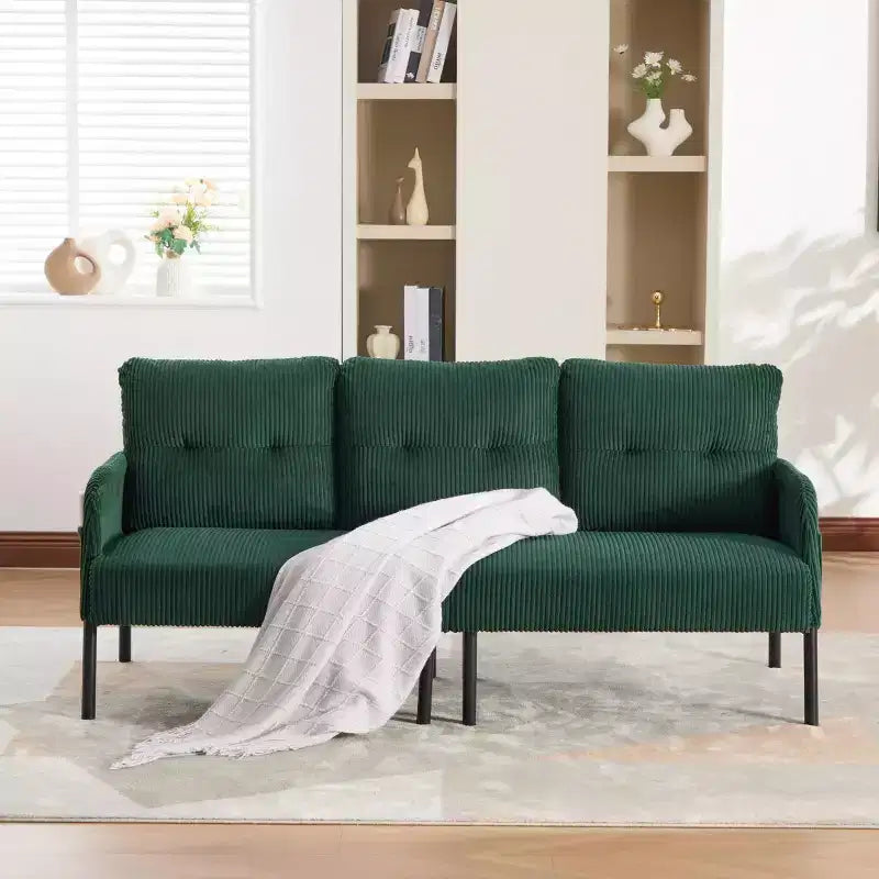 Oversized Modern Loveseat Sofa, 2-Seater Corduroy Couch with Metal Legs &amp; Side Pockets for Living Room, Bedroom, Dorm, or Apartment