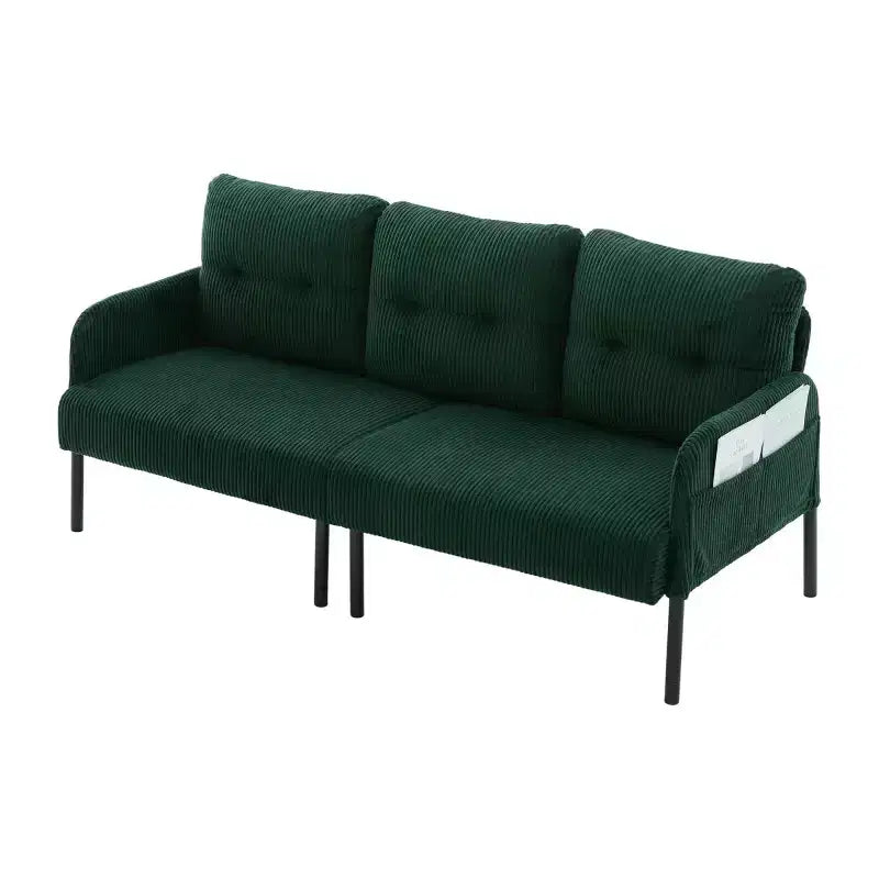 Oversized Modern Loveseat Sofa, 2-Seater Corduroy Couch with Metal Legs &amp; Side Pockets for Living Room, Bedroom, Dorm, or Apartment