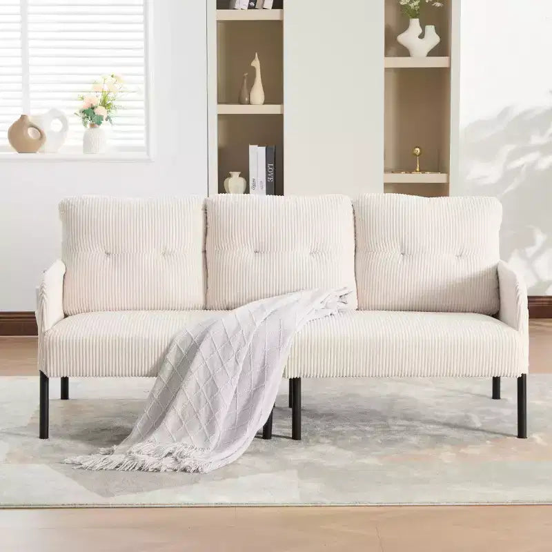 Oversized Modern Loveseat Sofa, 2-Seater Corduroy Couch with Metal Legs &amp; Side Pockets for Living Room, Bedroom, Dorm, or Apartment