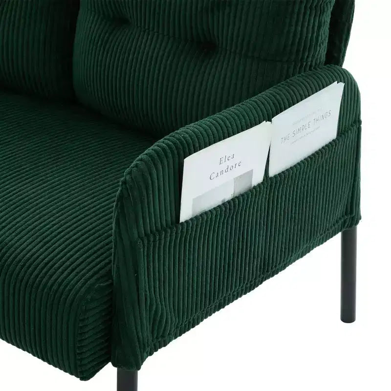 Oversized Modern Loveseat Sofa, 2-Seater Corduroy Couch with Metal Legs &amp; Side Pockets for Living Room, Bedroom, Dorm, or Apartment