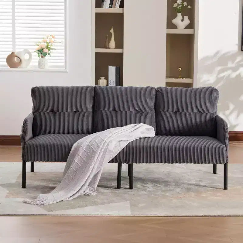 Oversized Modern Loveseat Sofa, 2-Seater Corduroy Couch with Metal Legs &amp; Side Pockets for Living Room, Bedroom, Dorm, or Apartment