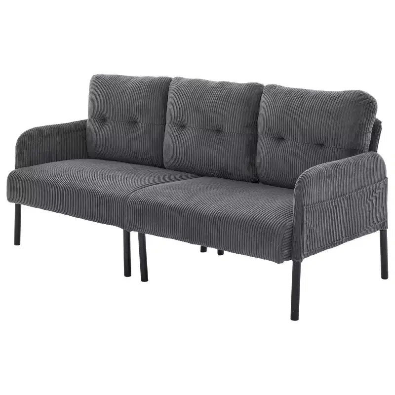 Oversized Modern Loveseat Sofa, 2-Seater Corduroy Couch with Metal Legs &amp; Side Pockets for Living Room, Bedroom, Dorm, or Apartment
