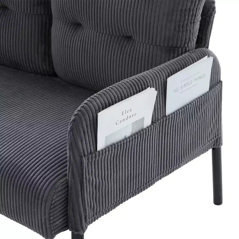 Oversized Modern Loveseat Sofa, 2-Seater Corduroy Couch with Metal Legs &amp; Side Pockets for Living Room, Bedroom, Dorm, or Apartment
