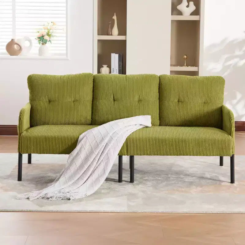 Oversized Modern Loveseat Sofa, 2-Seater Corduroy Couch with Metal Legs &amp; Side Pockets for Living Room, Bedroom, Dorm, or Apartment