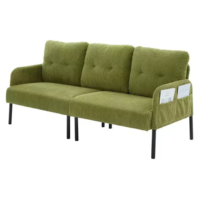 Oversized Modern Loveseat Sofa, 2-Seater Corduroy Couch with Metal Legs &amp; Side Pockets for Living Room, Bedroom, Dorm, or Apartment