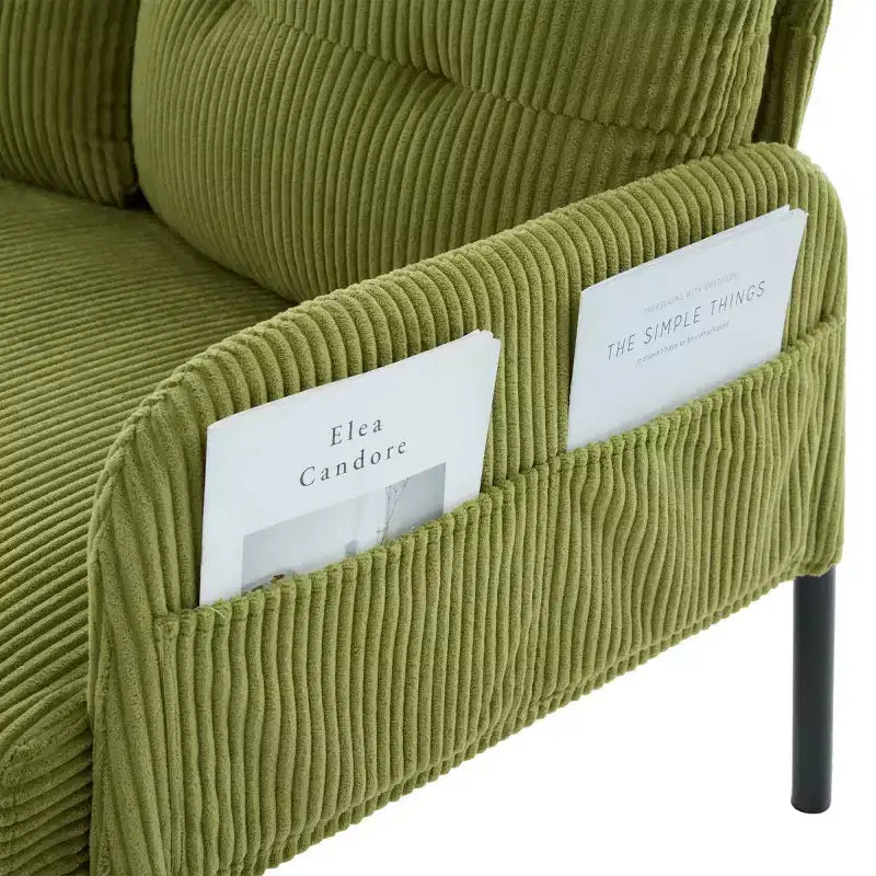 Oversized Modern Loveseat Sofa, 2-Seater Corduroy Couch with Metal Legs &amp; Side Pockets for Living Room, Bedroom, Dorm, or Apartment