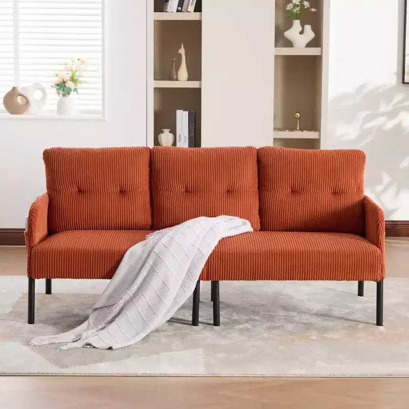 Oversized Modern Loveseat Sofa, 2-Seater Corduroy Couch with Metal Legs &amp; Side Pockets for Living Room, Bedroom, Dorm, or Apartment