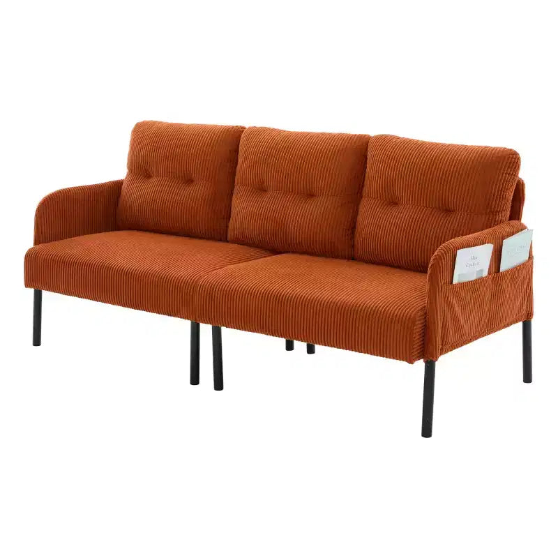 Oversized Modern Loveseat Sofa, 2-Seater Corduroy Couch with Metal Legs &amp; Side Pockets for Living Room, Bedroom, Dorm, or Apartment