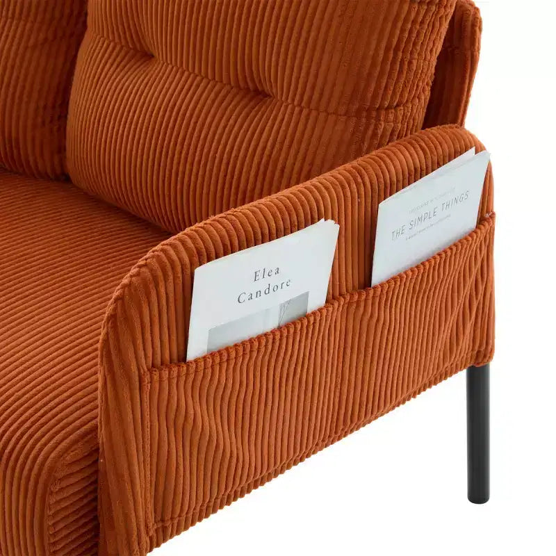 Oversized Modern Loveseat Sofa, 2-Seater Corduroy Couch with Metal Legs &amp; Side Pockets for Living Room, Bedroom, Dorm, or Apartment