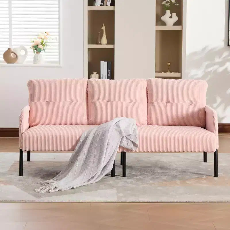 Oversized Modern Loveseat Sofa, 2-Seater Corduroy Couch with Metal Legs &amp; Side Pockets for Living Room, Bedroom, Dorm, or Apartment