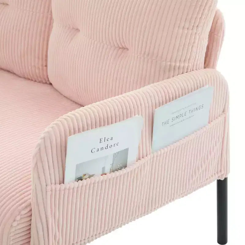 Oversized Modern Loveseat Sofa, 2-Seater Corduroy Couch with Metal Legs &amp; Side Pockets for Living Room, Bedroom, Dorm, or Apartment