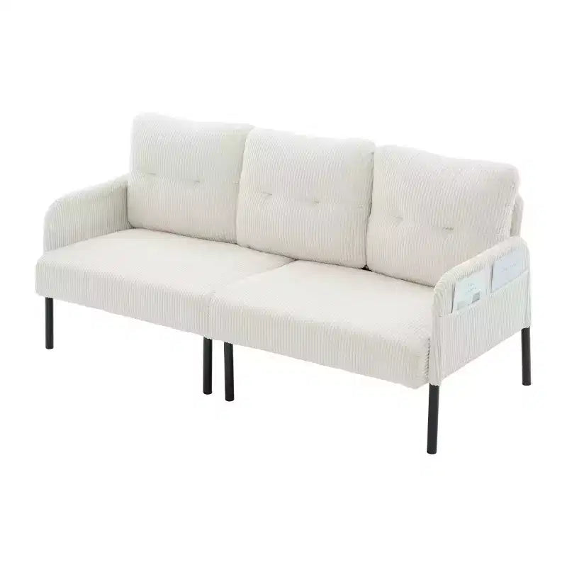 Oversized Modern Loveseat Sofa, 2-Seater Corduroy Couch with Metal Legs &amp; Side Pockets for Living Room, Bedroom, Dorm, or Apartment
