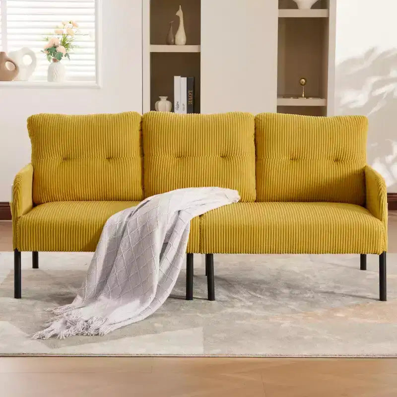 Oversized Modern Loveseat Sofa, 2-Seater Corduroy Couch with Metal Legs &amp; Side Pockets for Living Room, Bedroom, Dorm, or Apartment