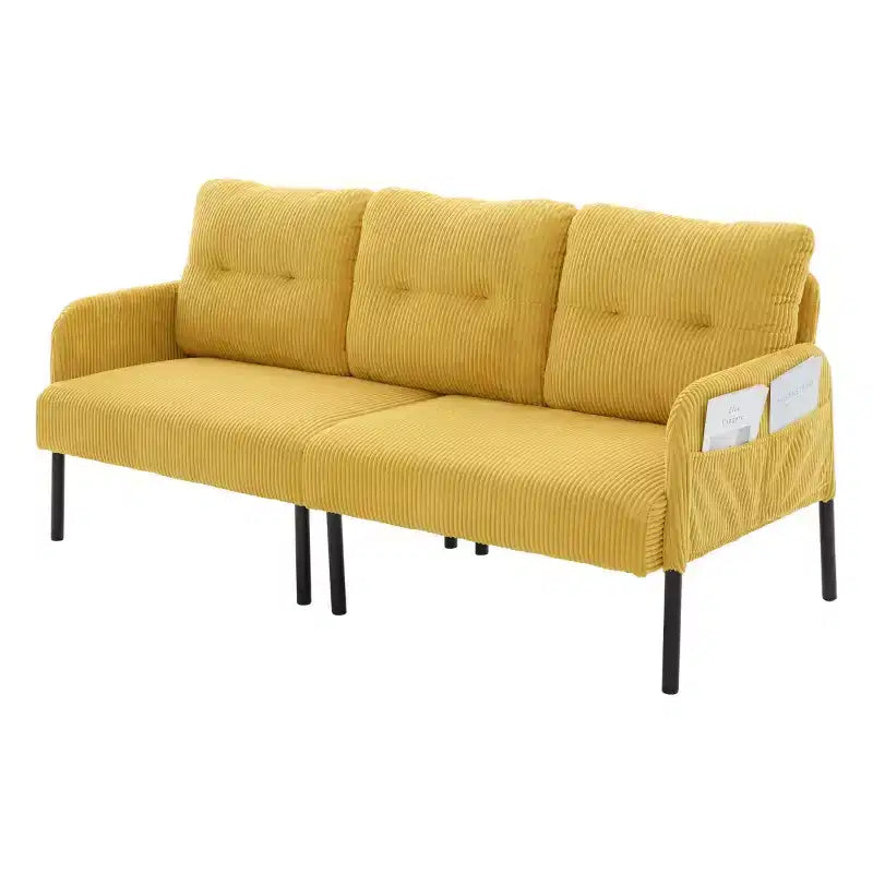 Oversized Modern Loveseat Sofa, 2-Seater Corduroy Couch with Metal Legs &amp; Side Pockets for Living Room, Bedroom, Dorm, or Apartment