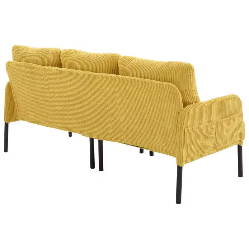 Oversized Modern Loveseat Sofa, 2-Seater Corduroy Couch with Metal Legs &amp; Side Pockets for Living Room, Bedroom, Dorm, or Apartment