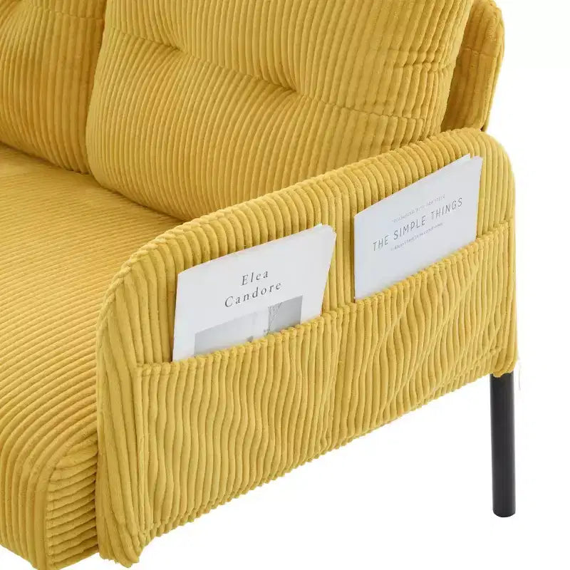 Oversized Modern Loveseat Sofa, 2-Seater Corduroy Couch with Metal Legs &amp; Side Pockets for Living Room, Bedroom, Dorm, or Apartment