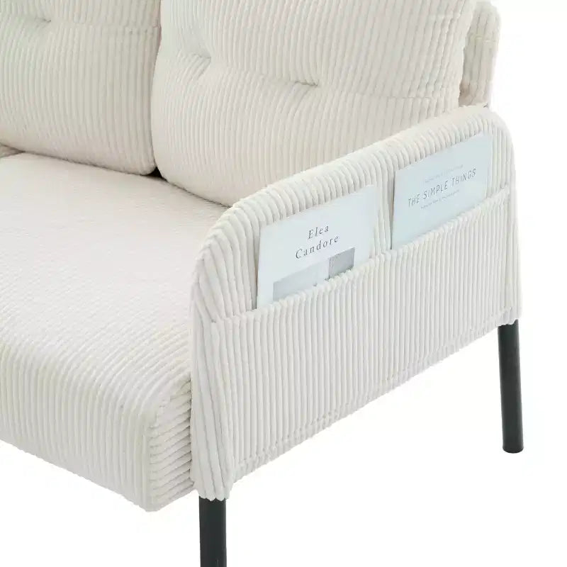 Oversized Modern Loveseat Sofa, 2-Seater Corduroy Couch with Metal Legs &amp; Side Pockets for Living Room, Bedroom, Dorm, or Apartment