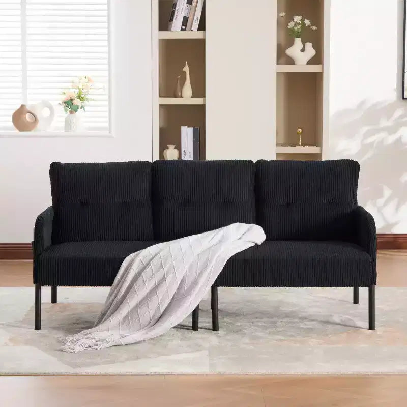 Oversized Modern Loveseat Sofa, 2-Seater Corduroy Couch with Metal Legs &amp; Side Pockets for Living Room, Bedroom, Dorm, or Apartment