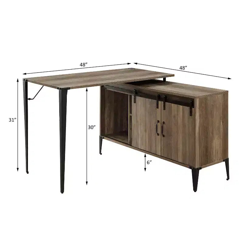 L-Shape Writing Desk with Side Cabinet,Sliding Barn Door,Industrial Desk with Storage Compartments,Cable Hole,Computer Desk for Office
