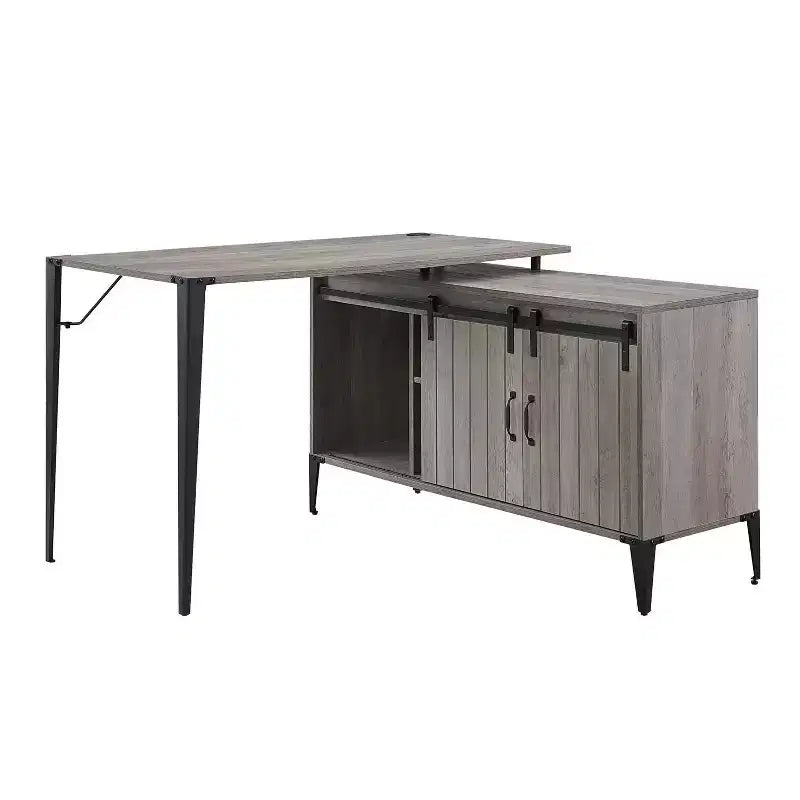 L-Shape Writing Desk with Side Cabinet,Sliding Barn Door,Industrial Desk with Storage Compartments,Cable Hole,Computer Desk for Office