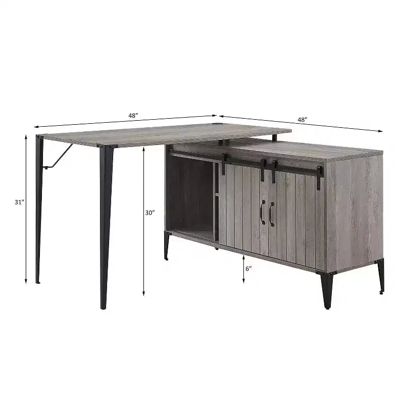 L-Shape Writing Desk with Side Cabinet,Sliding Barn Door,Industrial Desk with Storage Compartments,Cable Hole,Computer Desk for Office