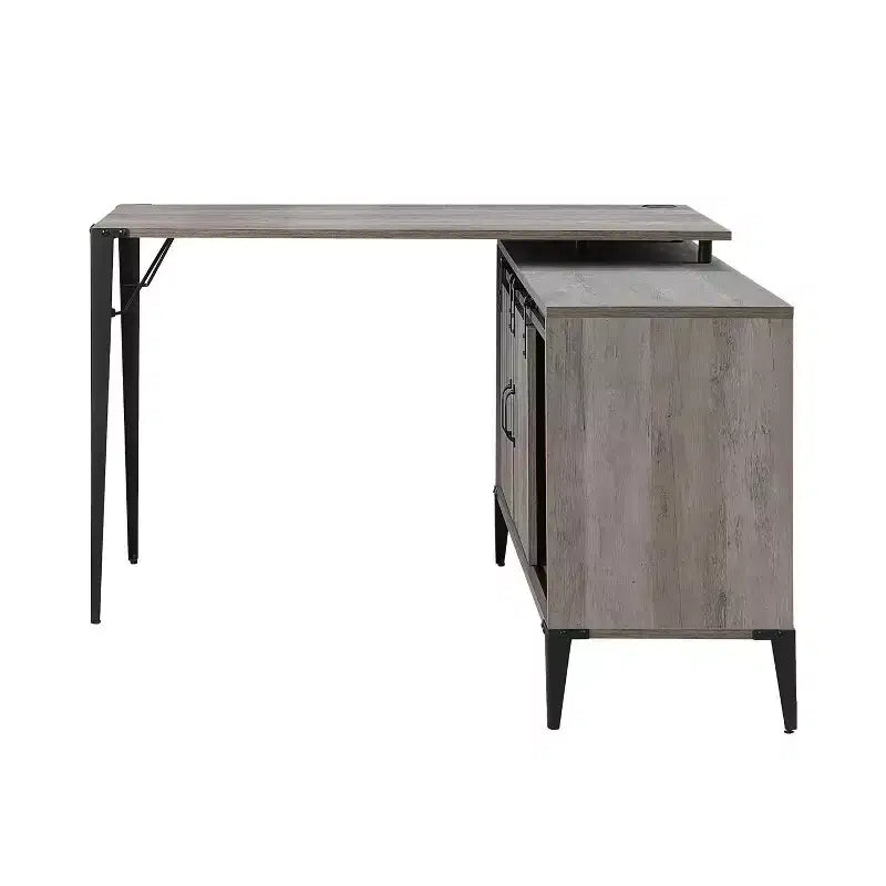 L-Shape Writing Desk with Side Cabinet,Sliding Barn Door,Industrial Desk with Storage Compartments,Cable Hole,Computer Desk for Office