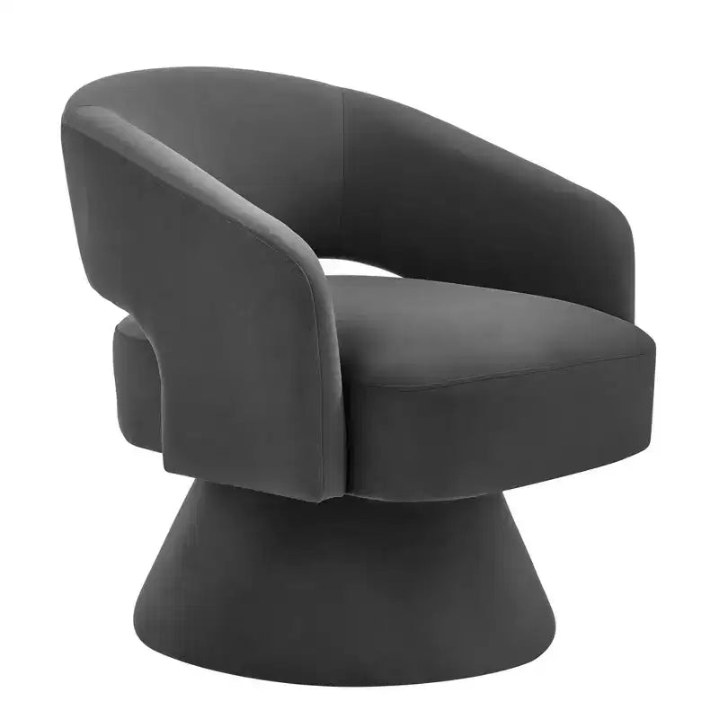 Poltrona girevole moderna decorativa, poltrona arrotondata rivestita in velluto con schienale aperto e braccioli, comoda per camera da letto e soggiorno