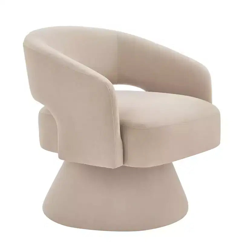 Poltrona girevole moderna decorativa, poltrona arrotondata rivestita in velluto con schienale aperto e braccioli, comoda per camera da letto e soggiorno