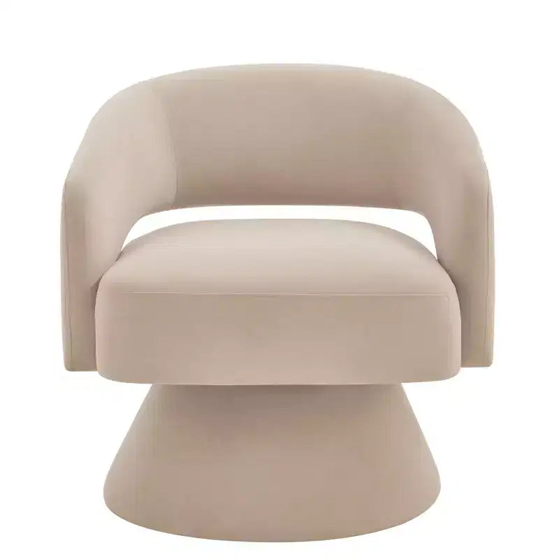 Poltrona girevole moderna decorativa, poltrona arrotondata rivestita in velluto con schienale aperto e braccioli, comoda per camera da letto e soggiorno