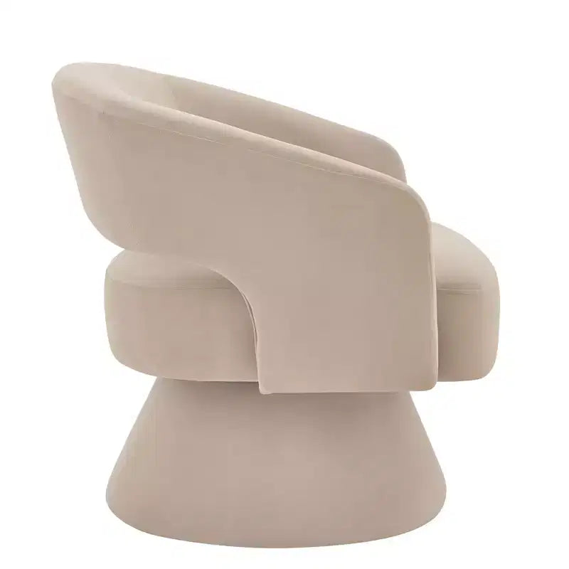 Poltrona girevole moderna decorativa, poltrona arrotondata rivestita in velluto con schienale aperto e braccioli, comoda per camera da letto e soggiorno