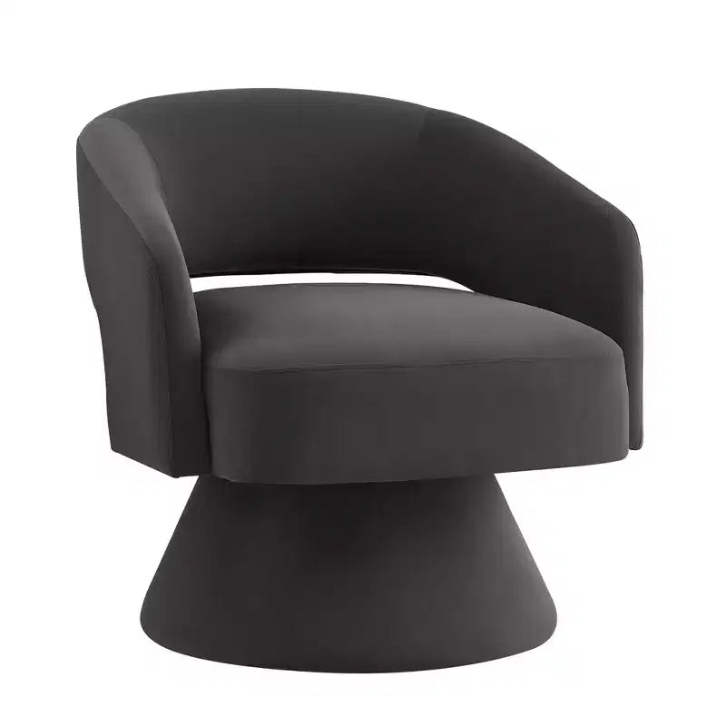 Poltrona girevole moderna decorativa, poltrona arrotondata rivestita in velluto con schienale aperto e braccioli, comoda per camera da letto e soggiorno